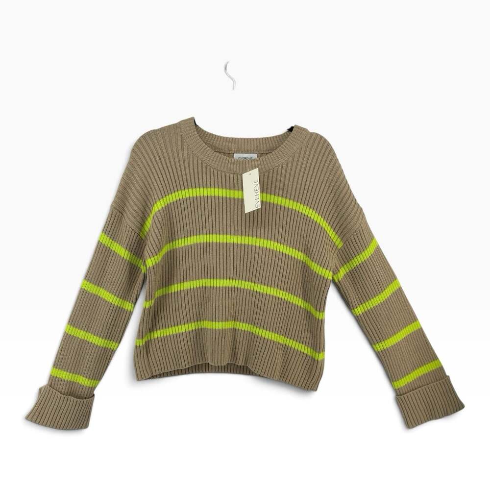 Evereve Emma Crew Stripe Pullover Sweater Womens M Oat Neon NWT Cropped (AA)